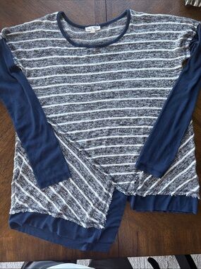 Hem & Thread Navy and Gray Striped Long-Sleeve Top